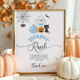 Poster rifa de fralda Little Boo Halloween Azul