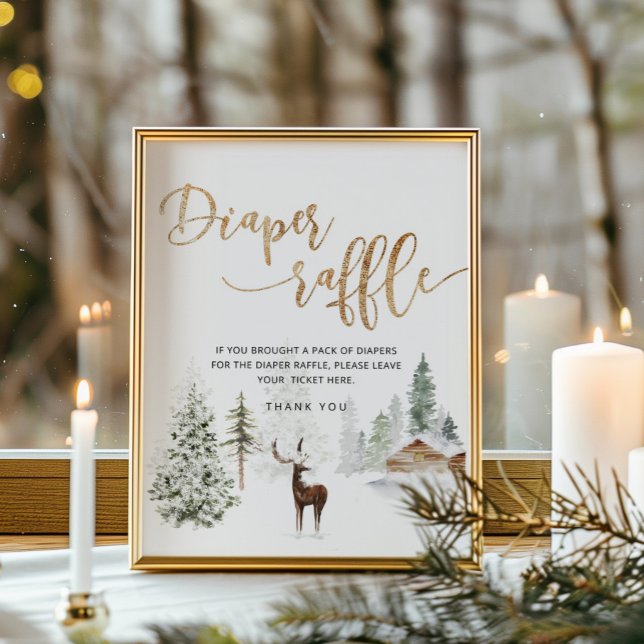 Poster Rife de fralda de inverno da floresta de cervos (Criador carregado)