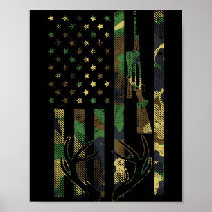 Poster Rifle Camuflada Bandeira Americana Chifre de Veado