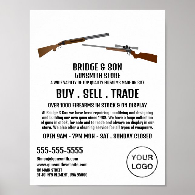 Poster Rifle & Shotgun, Gunsmith, Publicidade De Gunstore (Frente)