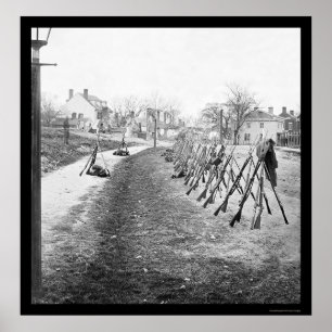 Póster Rifles federais empilhados em Petersburgo, VA 1865