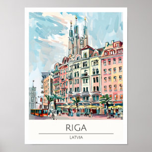 Poster Riga Letônia Ilustração de Arte Vintage Viagem
