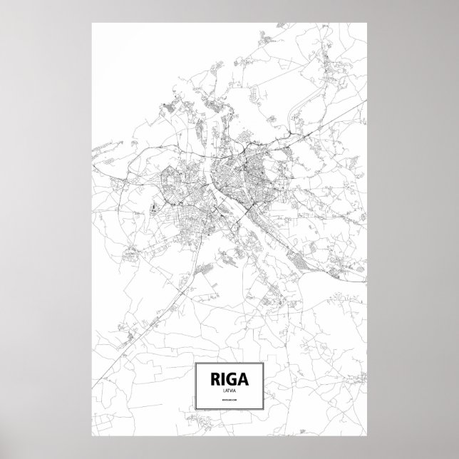 Póster Riga, Letónia (preto no branco) (Frente)