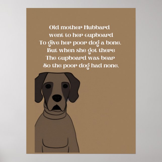 Poster rima da velha Mãe Hubbard cachorro fofo em marrons (Frente)