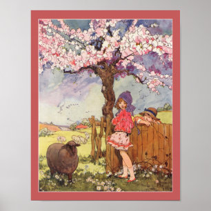 Poster Rima infantil de 1916 Crianças e Ovelhas
