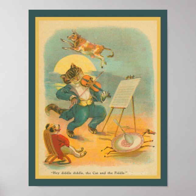 Poster Rima Infantil Vintage 1930 Hey Diddle Diddle (Frente)