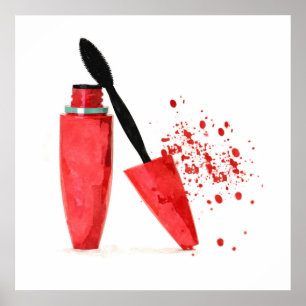 Póster Rímel na moda do vermelho da composição da bele