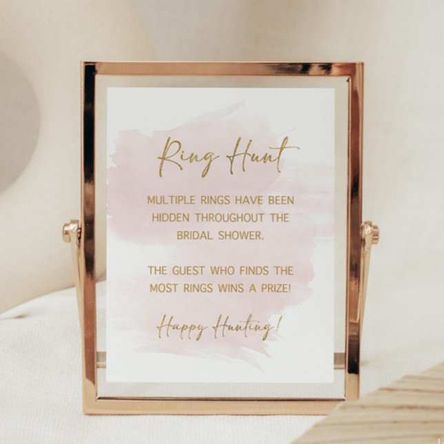 Poster Ring Hunt Blush e Dourado sinal de jogo de Chá de  (Ring Hunt Bridal Shower Game Sign, Watercolor Blush & Gold Theme)
