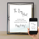 Poster Ring Hunt Chá de panela Game Soft Green Wash Poste<br><div class="desc">Sinal de jogo do chá de panela Ring Hunt. "The Ring Hunt" destaca-se na caligrafia escrita à mão com elegância casual. Design de minimalista em chic com tipografia a preto e branco sobre fundo branco acabado, com lavagem a aquarela suave e paleta de cor verde suave no reverso. Simples design...</div>
