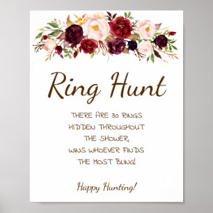 Poster Ring Hunt Marsala Flowe Sinal de Chá de panela