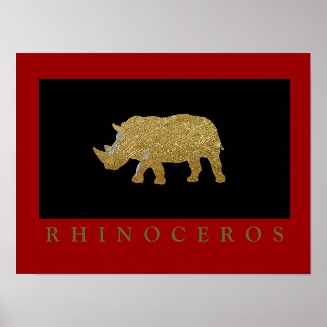 Póster Rinoceronte impresso ouro (Frente)