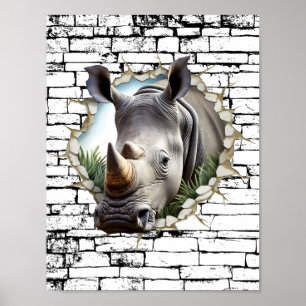 Poster Rinocerontes 3D Quebram Arte - Safari Realista