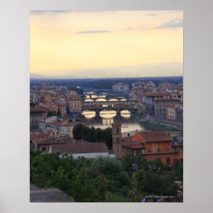 Póster Rio Arno e Ponte Vecchio em Florença,