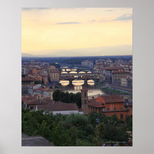 Póster Rio Arno e Ponte Vecchio em Florença, (Frente)