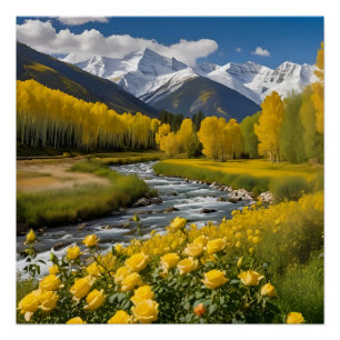 Póster Rio Aspen, Montanhas de Neve Amarelas