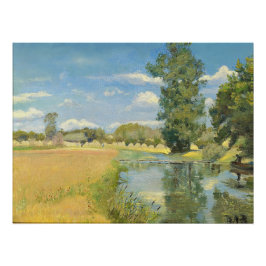 Póster Rio através de uma paisagem de colheita, Verão