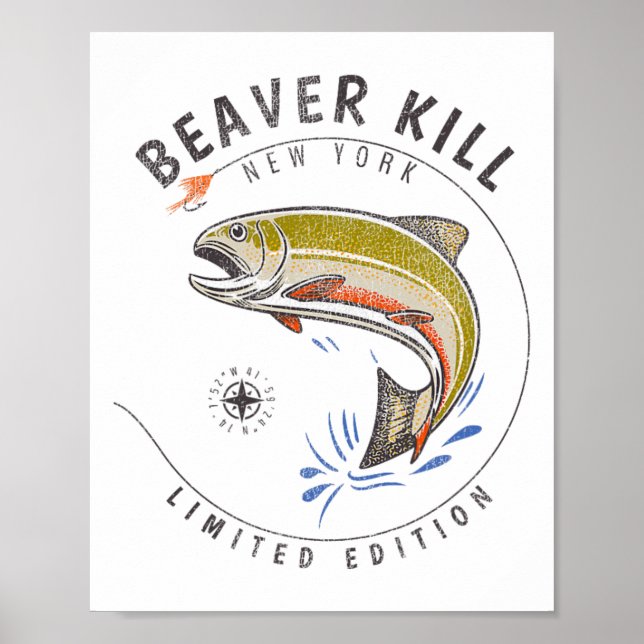 Poster Rio Beaverkill Nova York Fly Fishing Lembrança Bea (Frente)