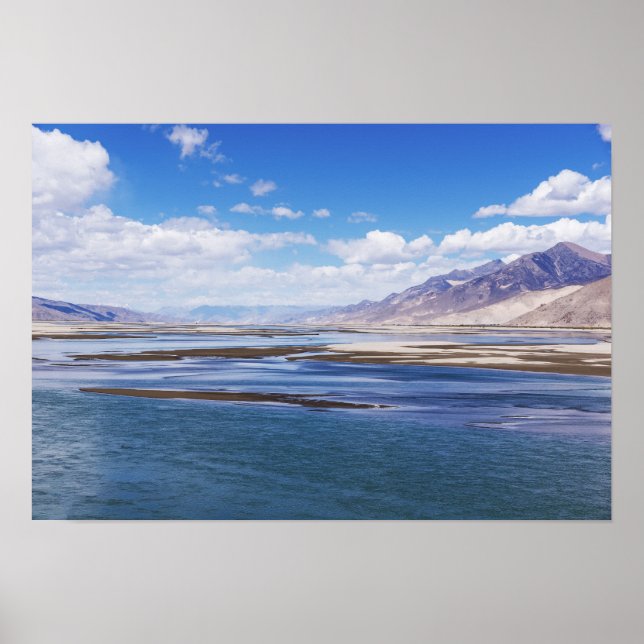 Poster Rio Brahmaputra e paisagem de montanha - Tibete (Frente)