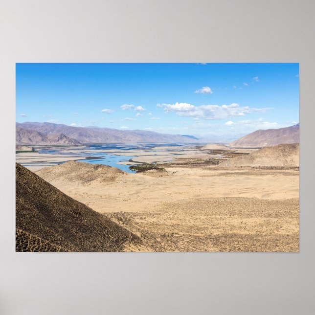 Poster Rio Brahmaputra e paisagem desértica - Tibete (Frente)