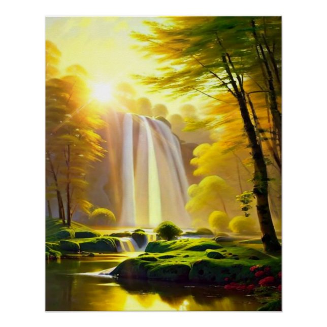 Póster Rio das Árvores de Cascata do Sol. Paisagem bonita (Frente)