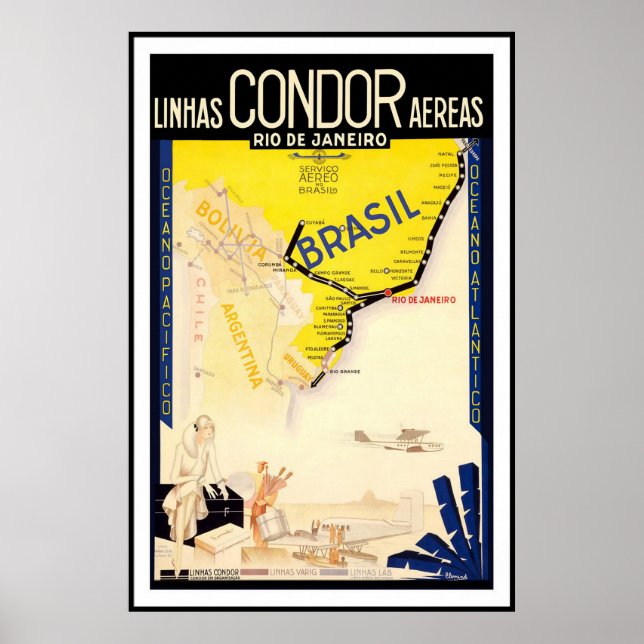 Poster Rio De Janeiro Brasil Linhas Condor Arequando (Frente)