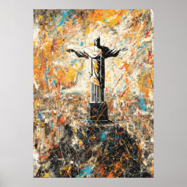 Poster Rio de Janeiro Cristo Redentor Abstrato Gotejament