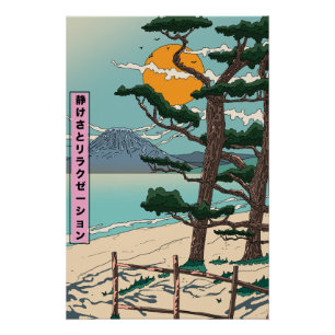 Póster Rio japonês de calma e relaxamento.