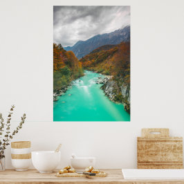 Poster Rio mágico Soča em dia nublado de outono Eslovênia