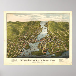 Póster Rio místico Connecticut 1879 mapas panorâmicos