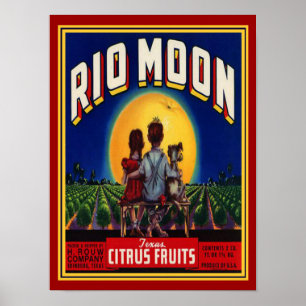 Póster "Rio Moon", Fruta de citrinos Ad-12x16, de 1940