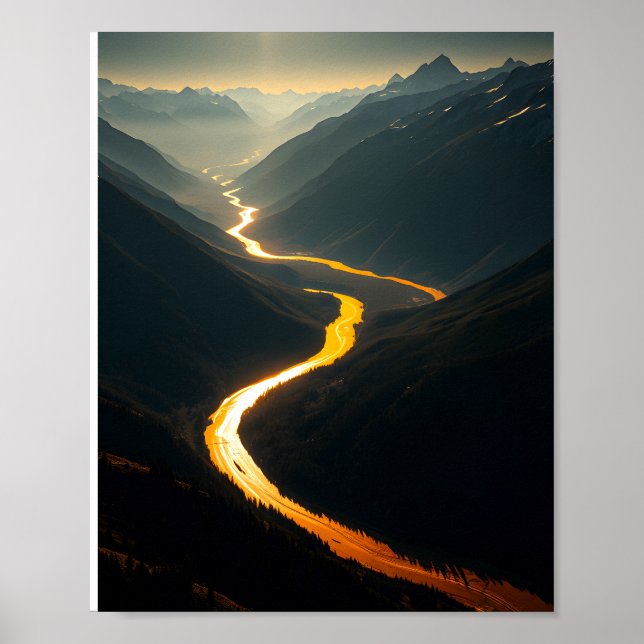 Poster Rio ouro em Sunset: Montanha Se (Frente)