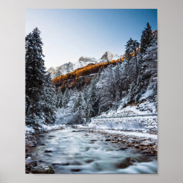 Poster Rio outono e inverno, floresta e montanhas
