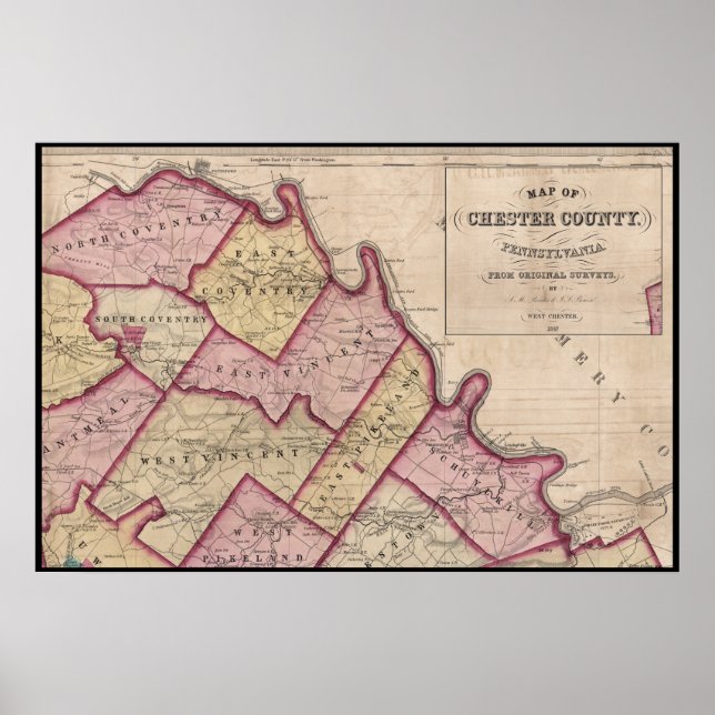 Poster Rio Schuylkill, Mapa do Condado de Chester, em 184 (Frente)