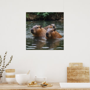 Poster "Rio Serenidade: Capivaras Nadando no Fluxo"
