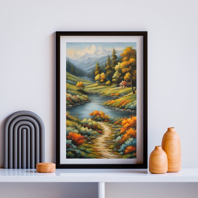 Poster Rio Sussurrante Através dos Picos de Outono (Criador carregado)
