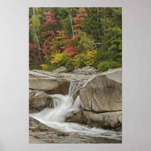 Poster Rio Swift em cascata através de pedras, Branco