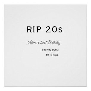 Póster RIP 20s aniversário de 21 anos simples data mínima