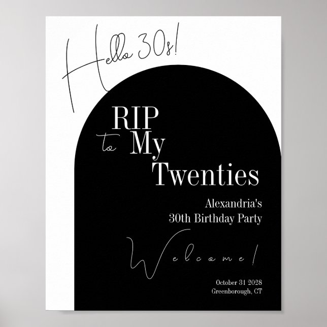 Poster RIP 20s Hello 30s 30th birthday party Welcome (Frente)