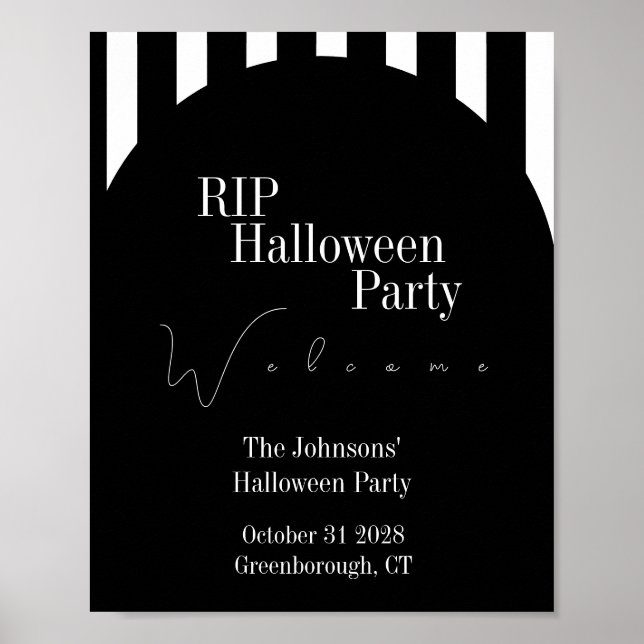 Poster RIP Halloween Black and White Stripe Party Welcome (Frente)