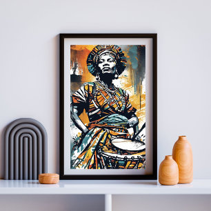 Poster Ritmos de Seu Espírito - Arte Mulher Drummer Afric
