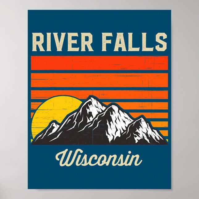 Poster River Falls Wisconsin Retro City State USA (Frente)