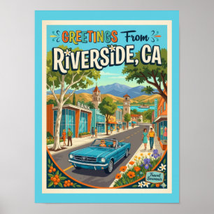 Poster Riverside Califórnia Saudações Estilo Retrô