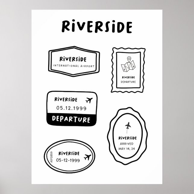 Poster Riverside - Coleção de Carimbo de Viagem | Minimal (Frente)