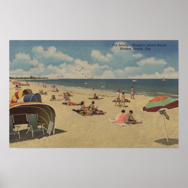 Póster Riviera Beach, Florida - Sunbathers on Beach (Frente)
