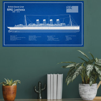 Poster RMS Lusitania - planos de projeto de navio ABD