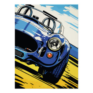 Póster Roadster Azul Dinâmico Pop Art Dash