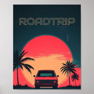 Poster Roadtrip Retro Neon Viagem