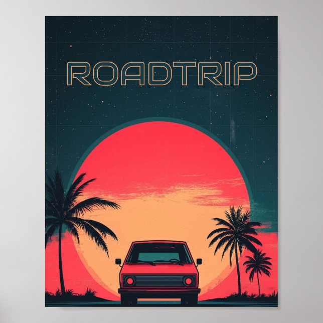 Poster Roadtrip Retro Neon Viagem (Frente)