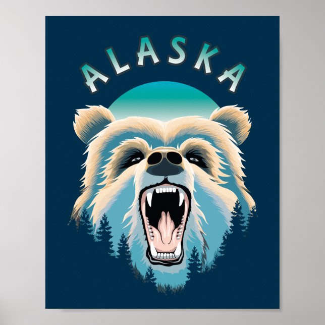Poster Roaring Grizzly Bear Face - Alasca Willife (Frente)