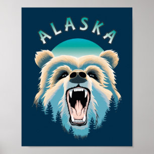 Poster Roaring Grizzly Bear Face - Alaska Wildlife